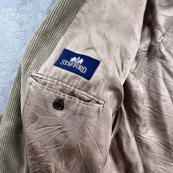 Stafford Corduroy Blazer Jacket Mens Size 44S Tan Beige 2 Button Sport Coat VTG - Picture 13 of 14